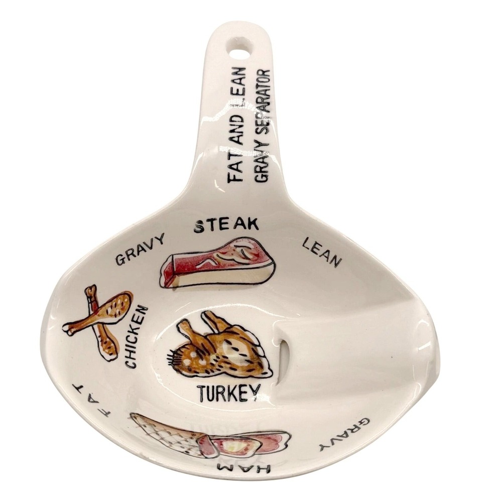 Vintage Ceramic Fat and Lean Gravy Separator‎ Japan Yellow White Meat Graphics